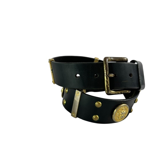 Vintage CODE AZURE Black Genuine Leather Belt with Studs and Lion 34 Unisex - Picture 4 of 16